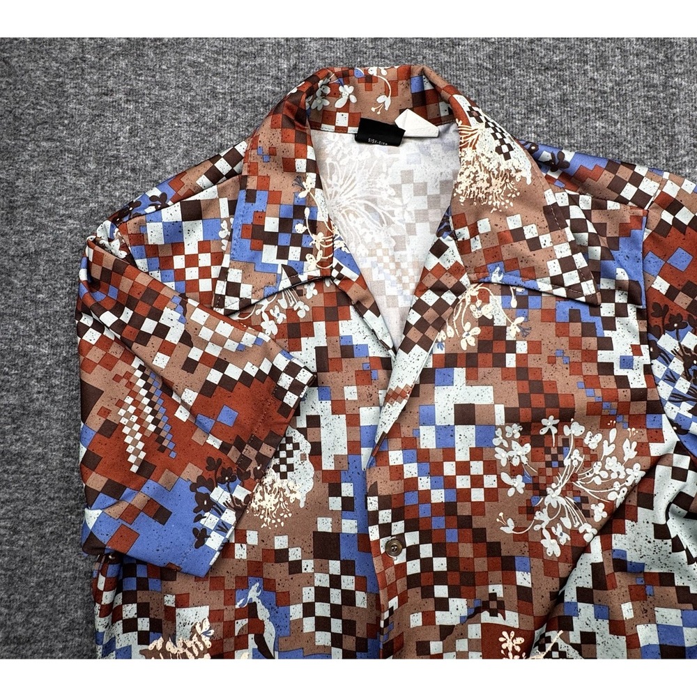 VINTAGE JCPenney Towncraft Rockabilly Camp Collar Shirt Sz M Disco Floral *READ*
